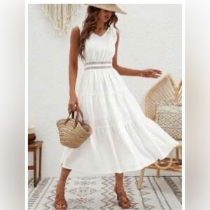 White emery rose lace insert layered hem dress